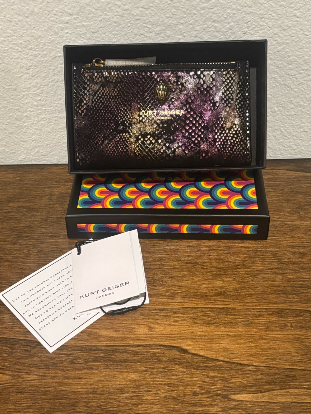 Kurt Geiger Metallic Purple Snake-Print Zip Card Holder